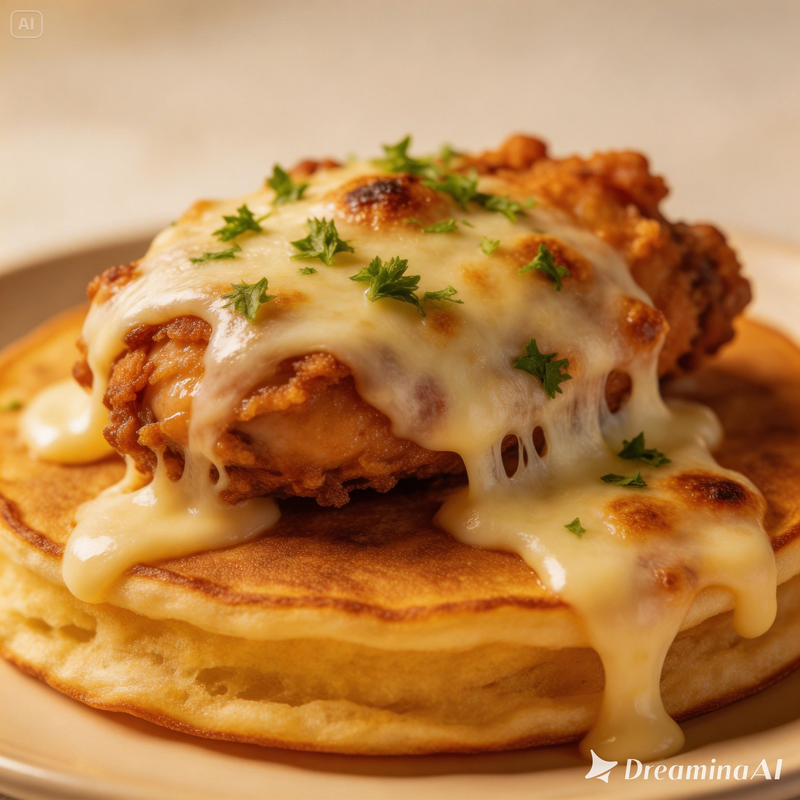 Melted Mozzarella Cheese Fried Chicken Pancake